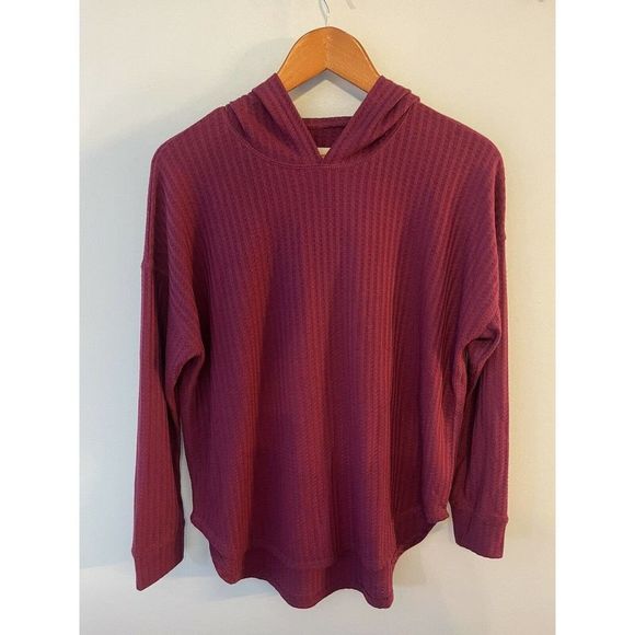 CHASER Women's Small Burgundy Berry Hooded Long Sleeve Thermal Knit Top - Picture 1 of 6